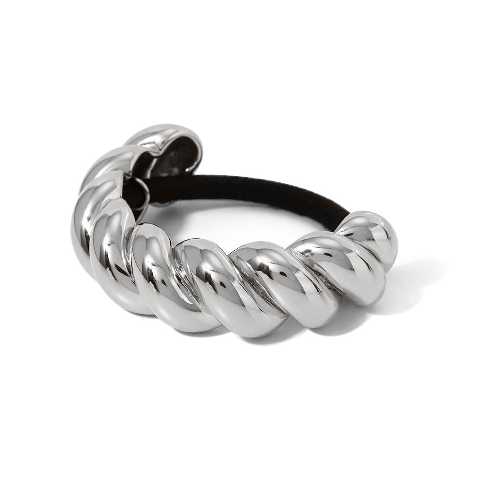 Minimalist Braided Stainless Steel Hair Tie for Ponytail with Plated Finish