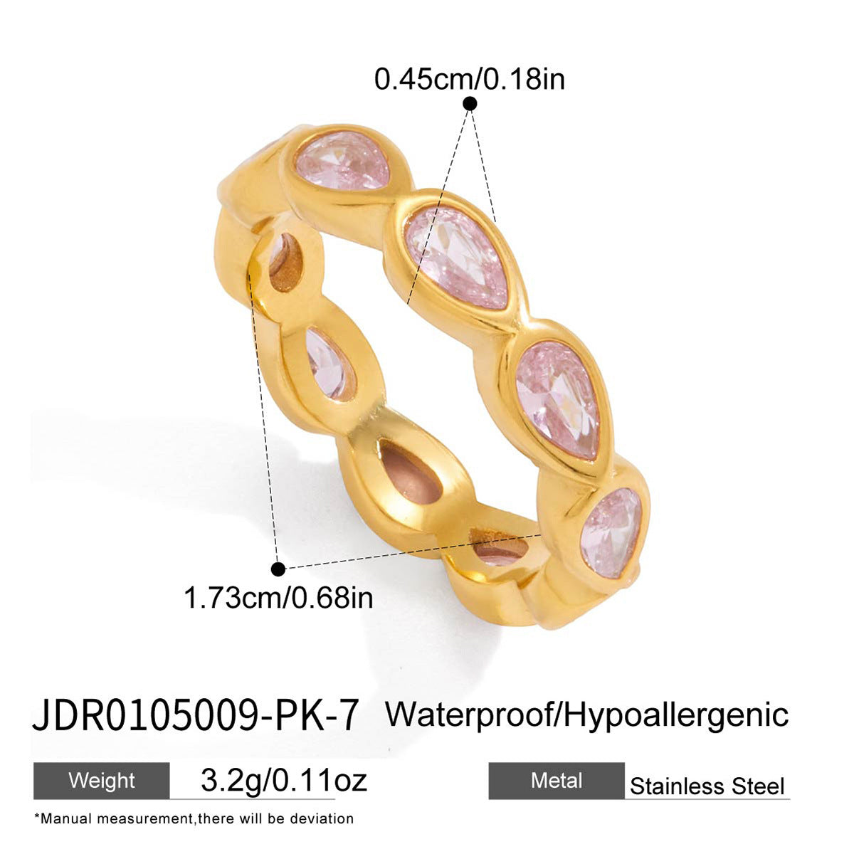 Elegant Geometric Heart Stainless Steel PVD Gold Plated Cubic Zirconia Ring for Women