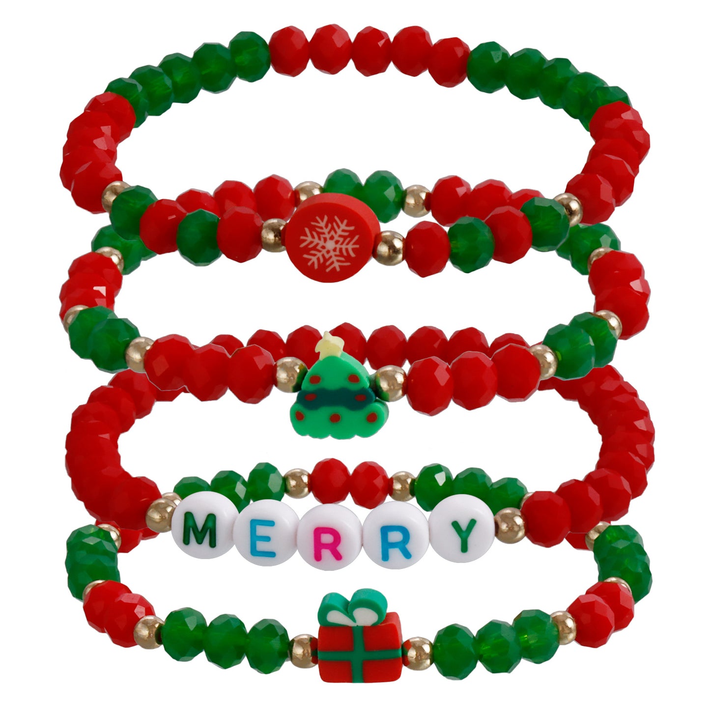 Geometric Style Handmade Polymer Clay Elastic Bracelet for Women with Plated Finish Christmas Gift