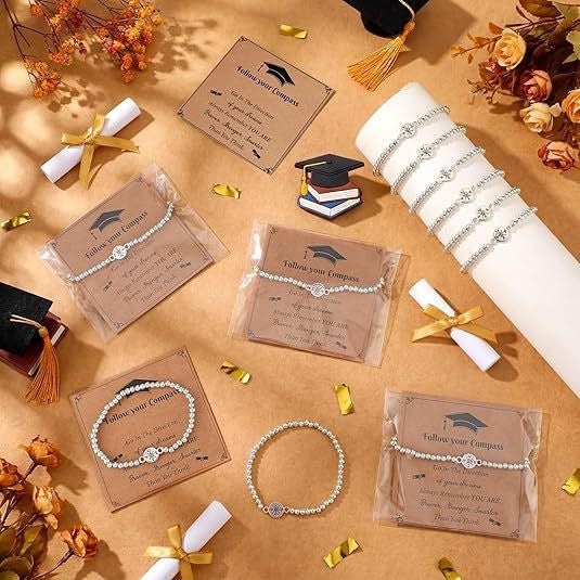 Minimalist Geometric Round Alloy Bracelet Set Unisex Compass Graduation Gift