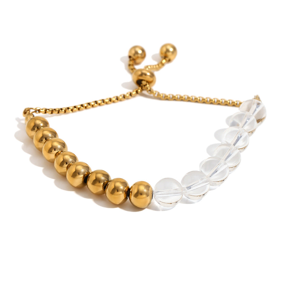 Vintage Geometric Stainless Steel Plated 18K Gold Acrylic Beaded Adjustable Drawstring Bracelet for Women