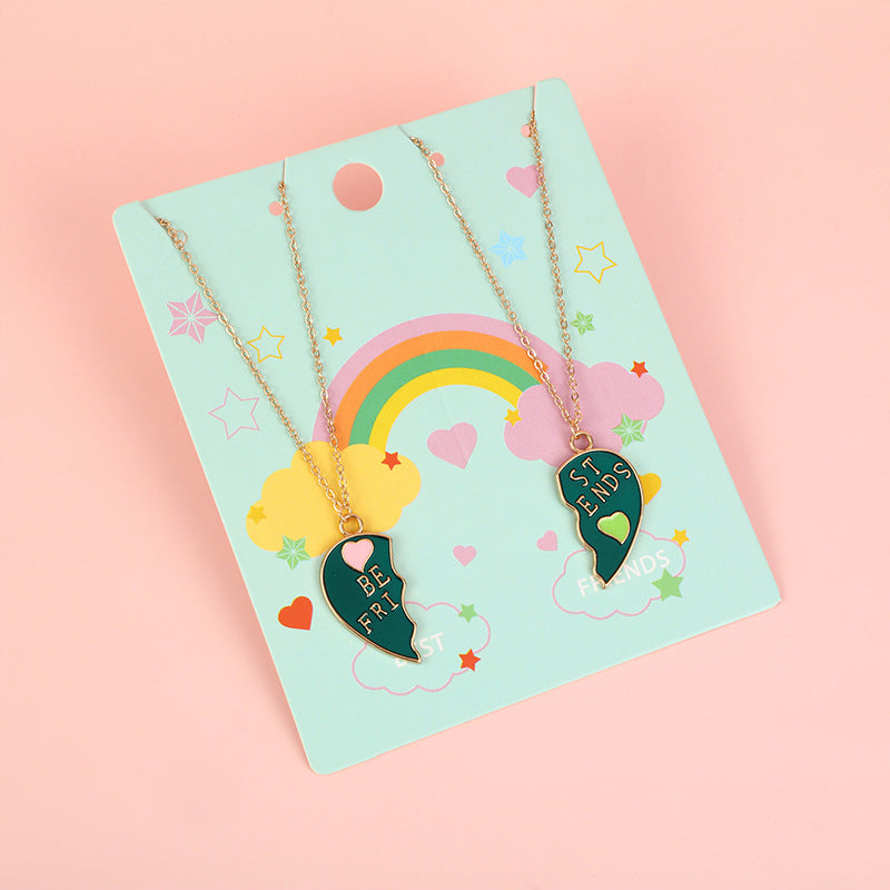 Collana in lega smaltata a forma di cuore minimalista con catena a croce per bambini e ragazzi
