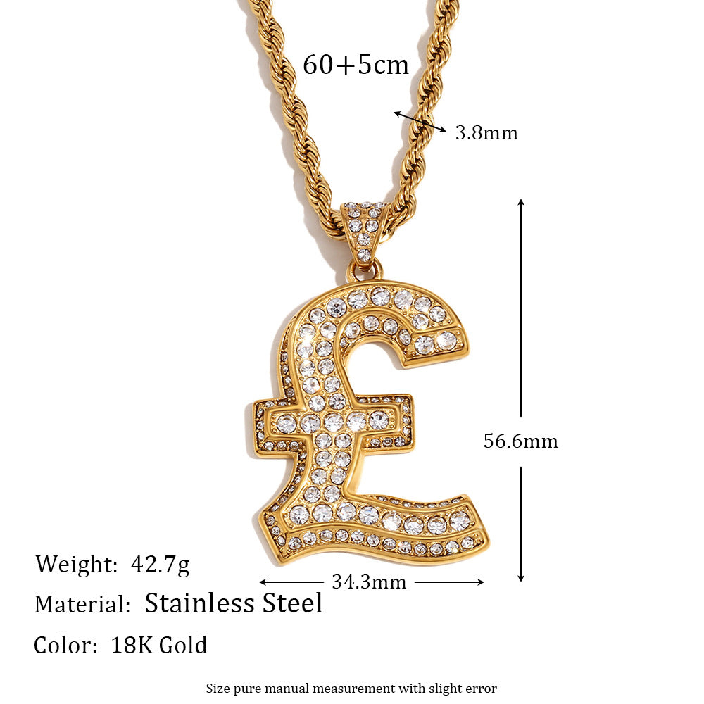 Minimalist Geometric Pendant Necklace for Women Stainless Steel with 18K Gold Plating and Full Rhinestone Accent on Twisted Cable Chain