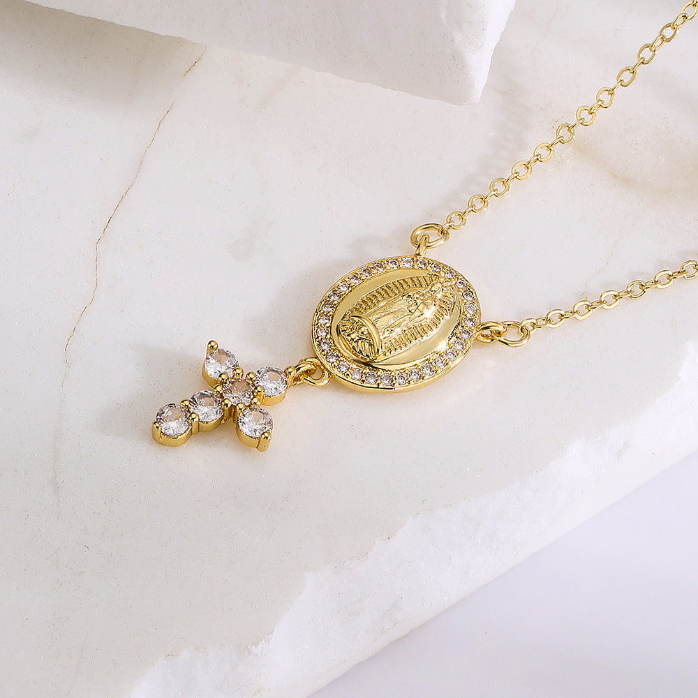 18K Gold Plated Brass Geometric Pendant Necklace with Cubic Zirconia for Women