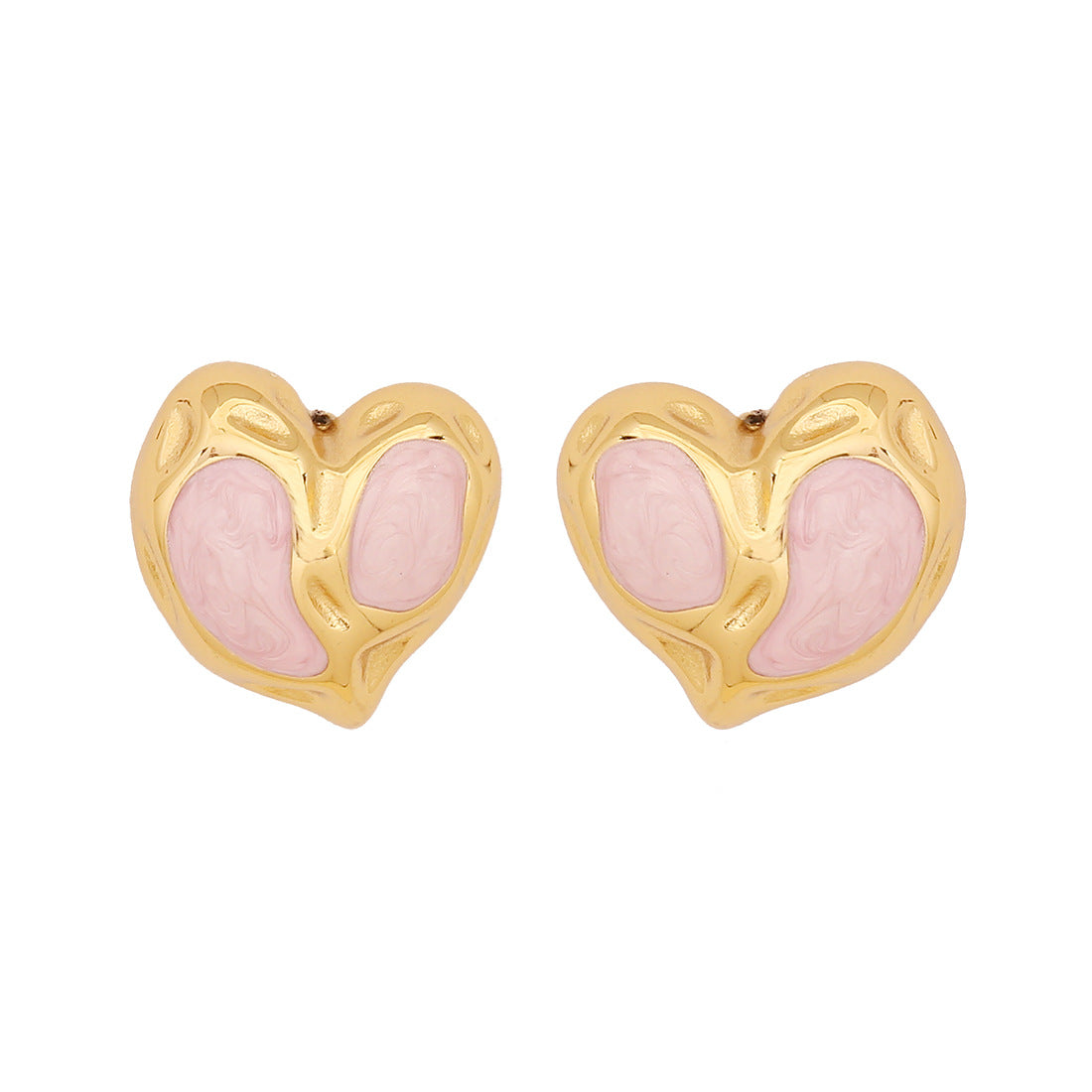 Orecchini da donna in acciaio inossidabile a forma di cuore smaltato, in stile fresco e dolce