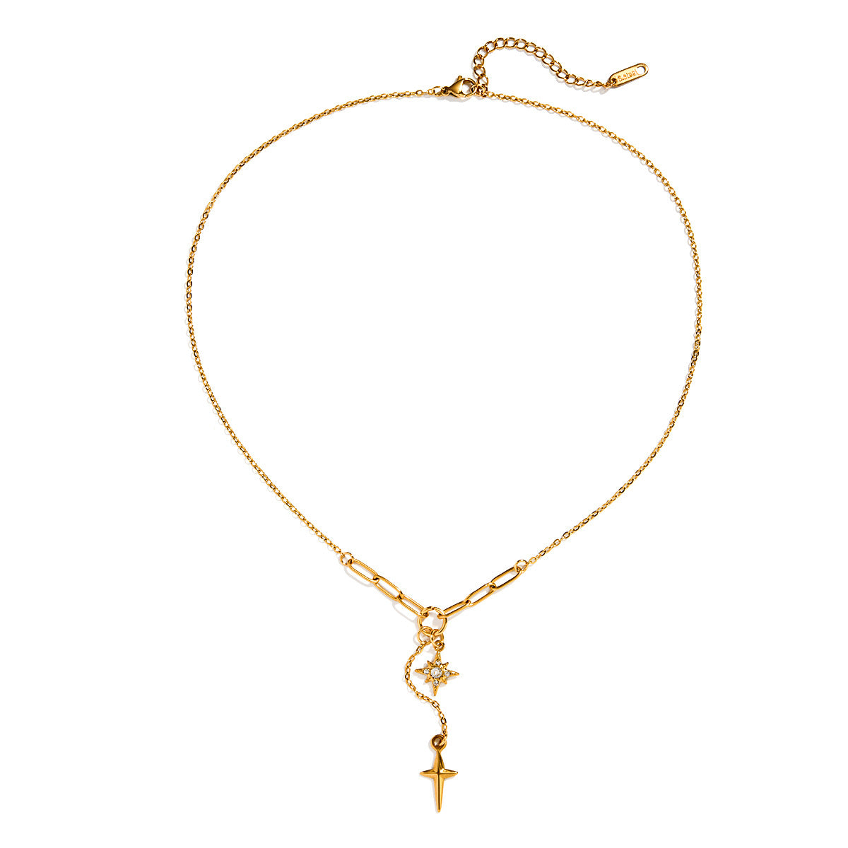 Collana Minimalista da Donna in Acciaio al Titanio con Stella a Quattro Punte e Finitura Placcata