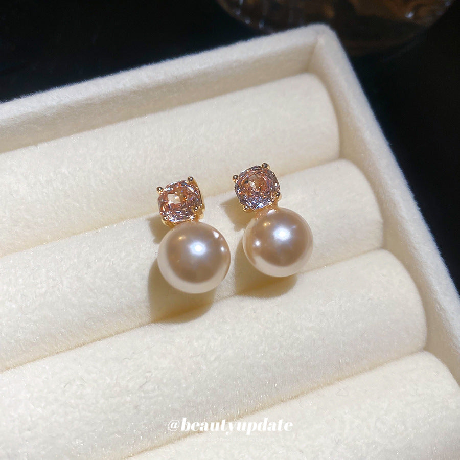 Pendientes de perlas geométricos de estilo lujoso con incrustaciones de circonitas para mujer