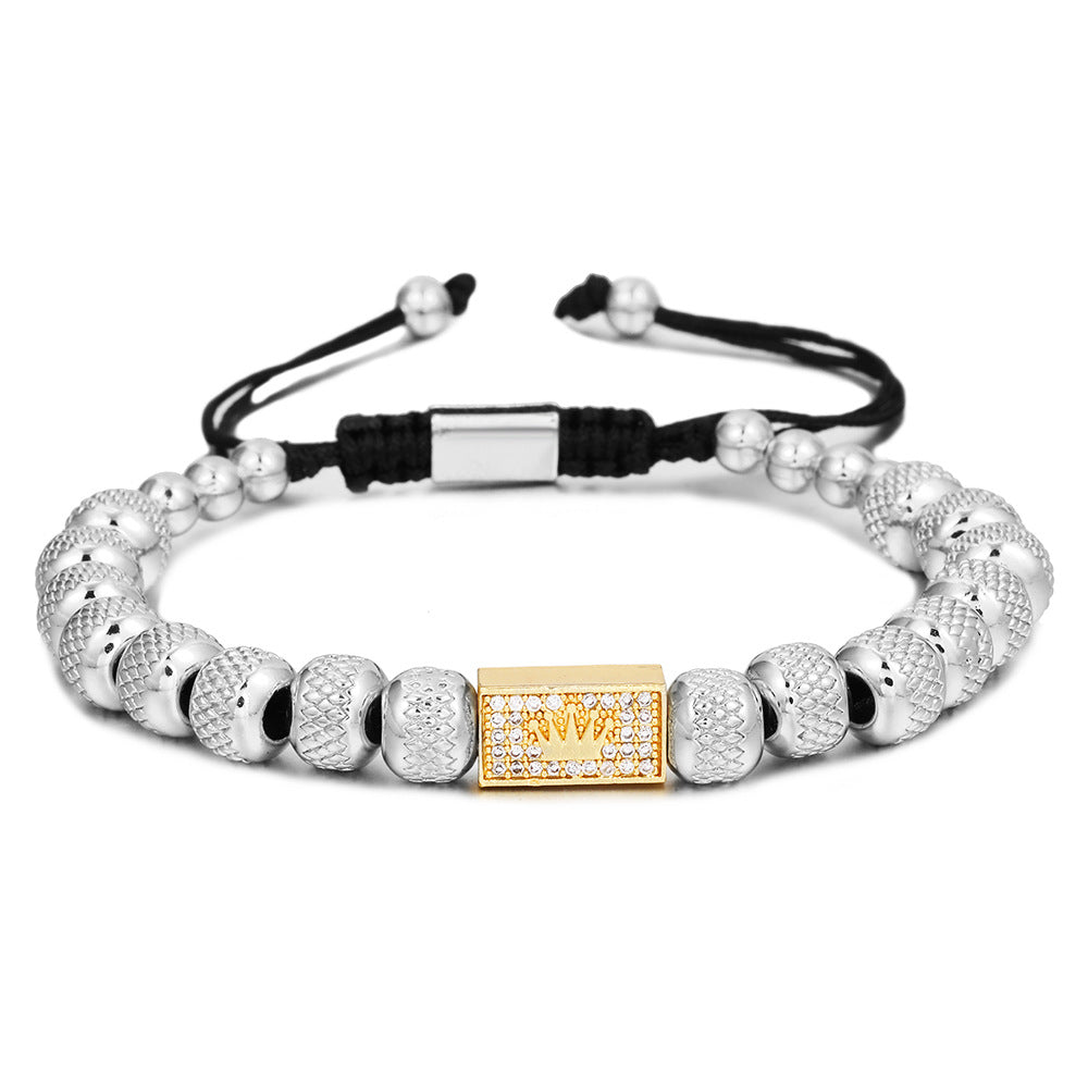 Geometric Cross Brass Bracelet with Cubic Zirconia for Unisex