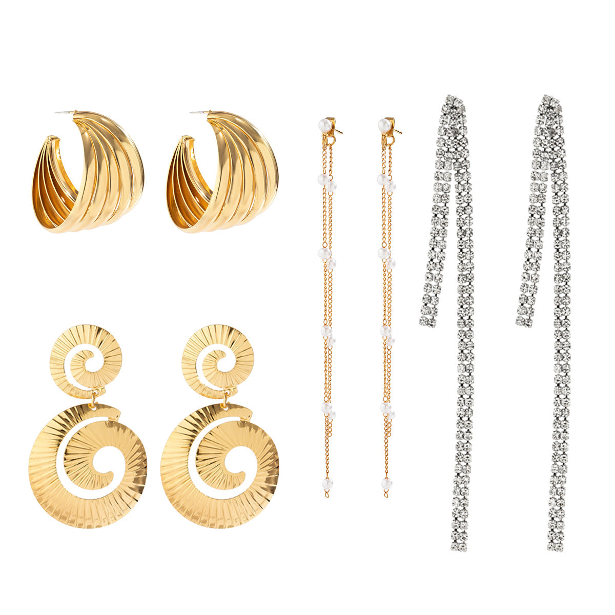Pendientes Colgantes con Forma de Concha Estilo Vintage para Mujer con Detalles Completos de Diamantes de Imitación, Diseño de Flecos Colgantes, Construcción de Metal Galvanizado