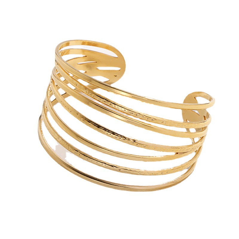 Adjustable Titanium Steel Bracelet for Women with Geometric Line Design Electroplated Finish Statement Cuff
