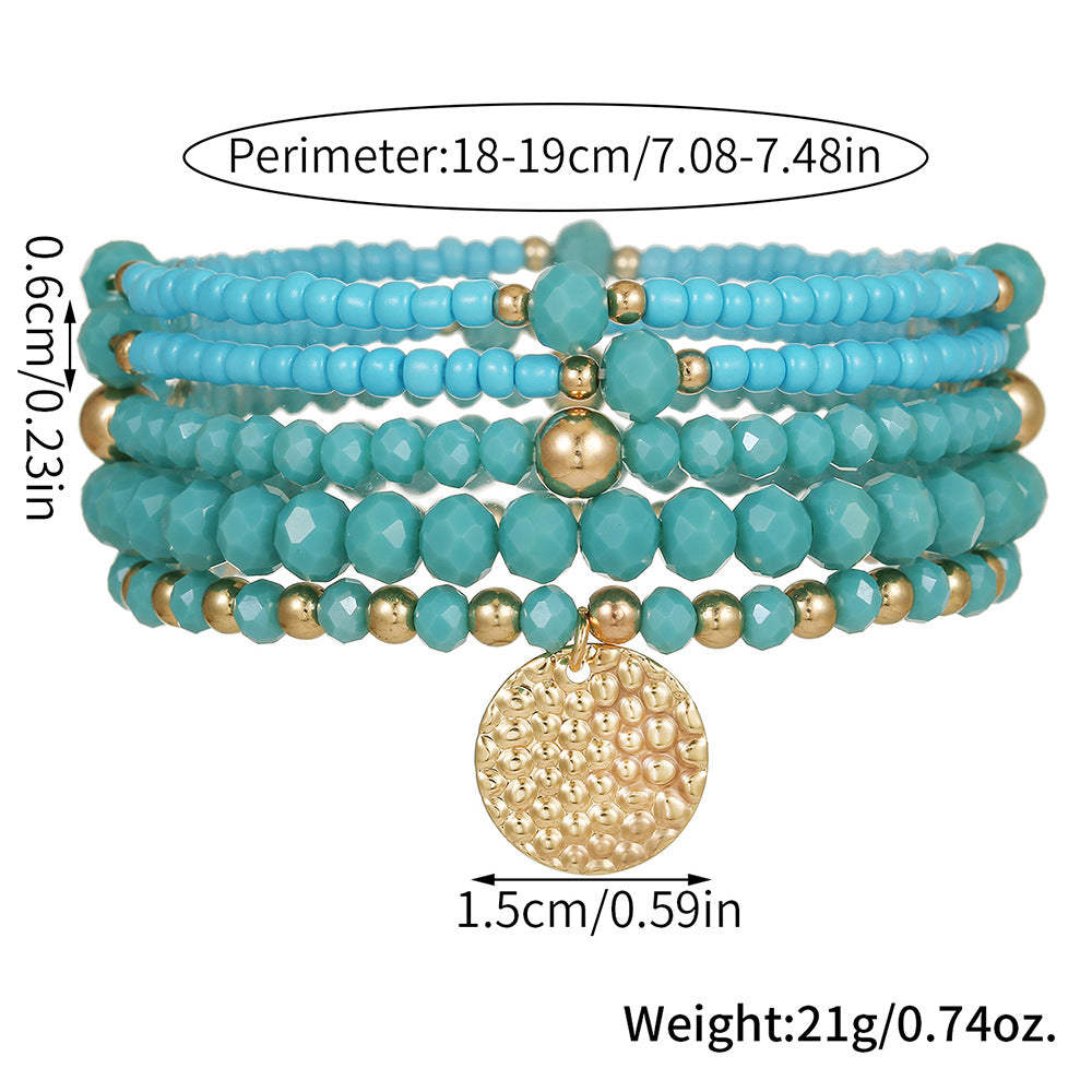 Bohemian Elegant Geometric Round Glass Seed Bead Stretch Bracelet Set for Women
