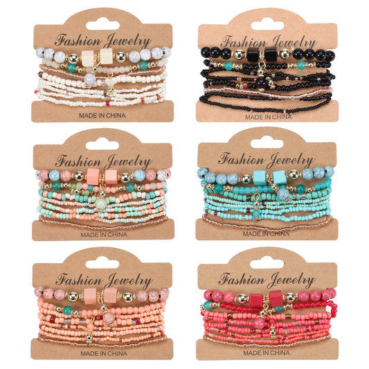 Bohemian Handmade Beaded Natural Stone Bracelet Set with Floral Pattern for Unisex