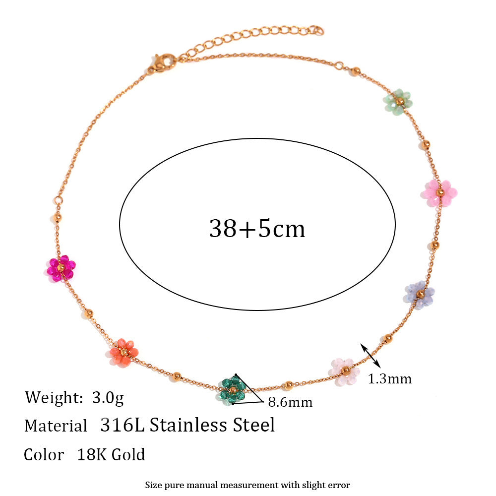 Bracciale placcato in acciaio inossidabile con perline colorate, stile geometrico floreale alla moda e minimalista da donna