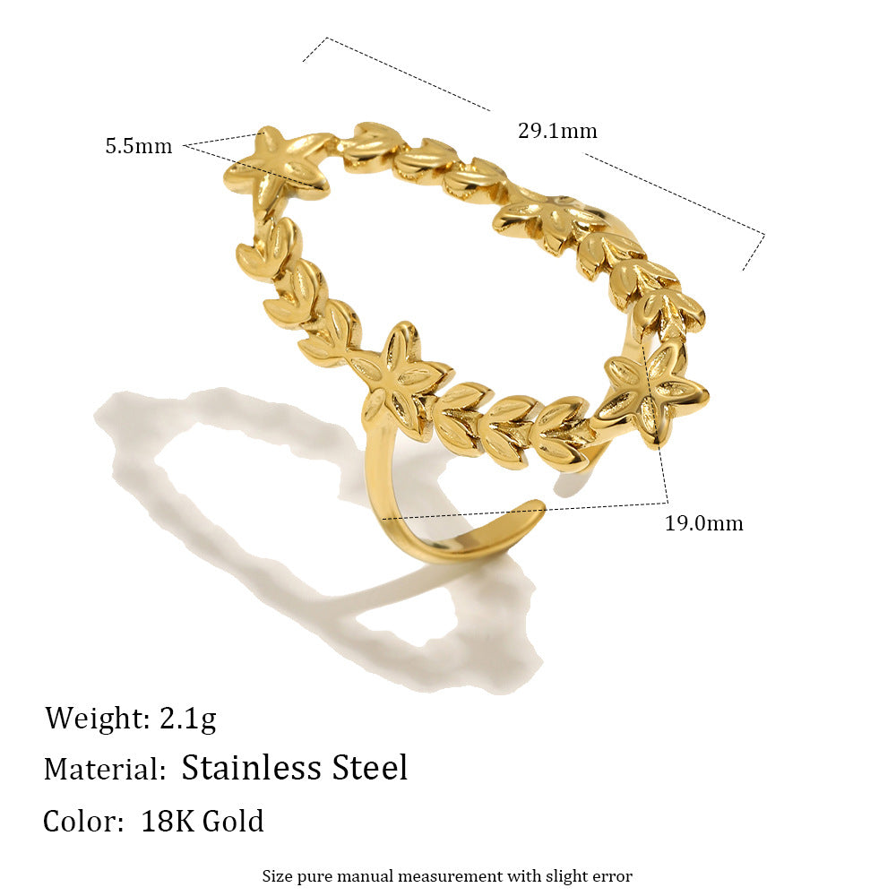 Minimalist 18K Gold Plated Stainless Steel Star Geometric Open Ring for Women