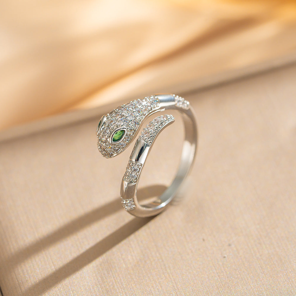 Luxury Minimalist Adjustable Open Ring for Women with Gold-Plated Copper Band and Zircon Stone Accent in Heart and Floral Shape