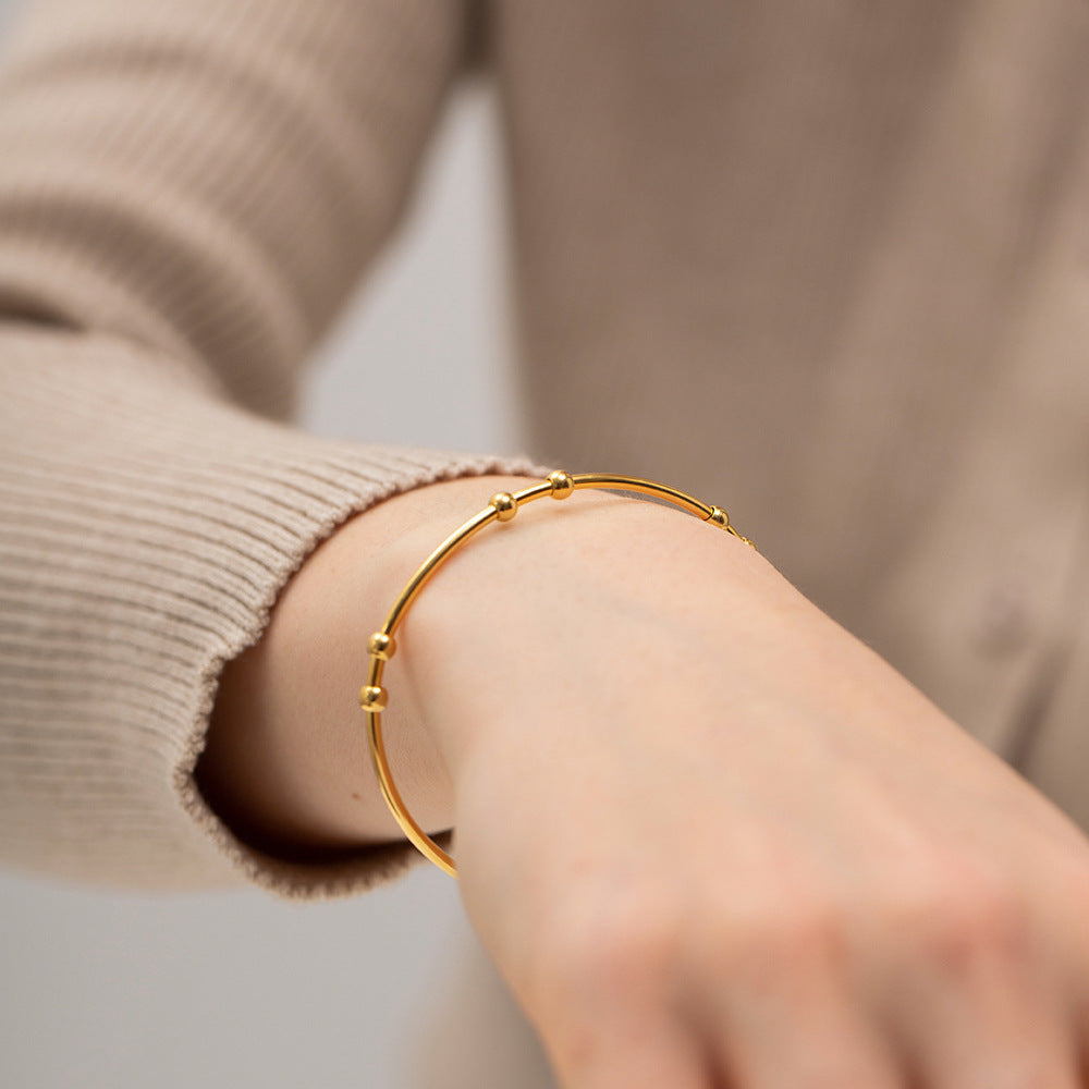 Trendy Geometric Round Bead Open Cuff Bracelet 18K Gold Plated Stainless Steel Women Jewelry