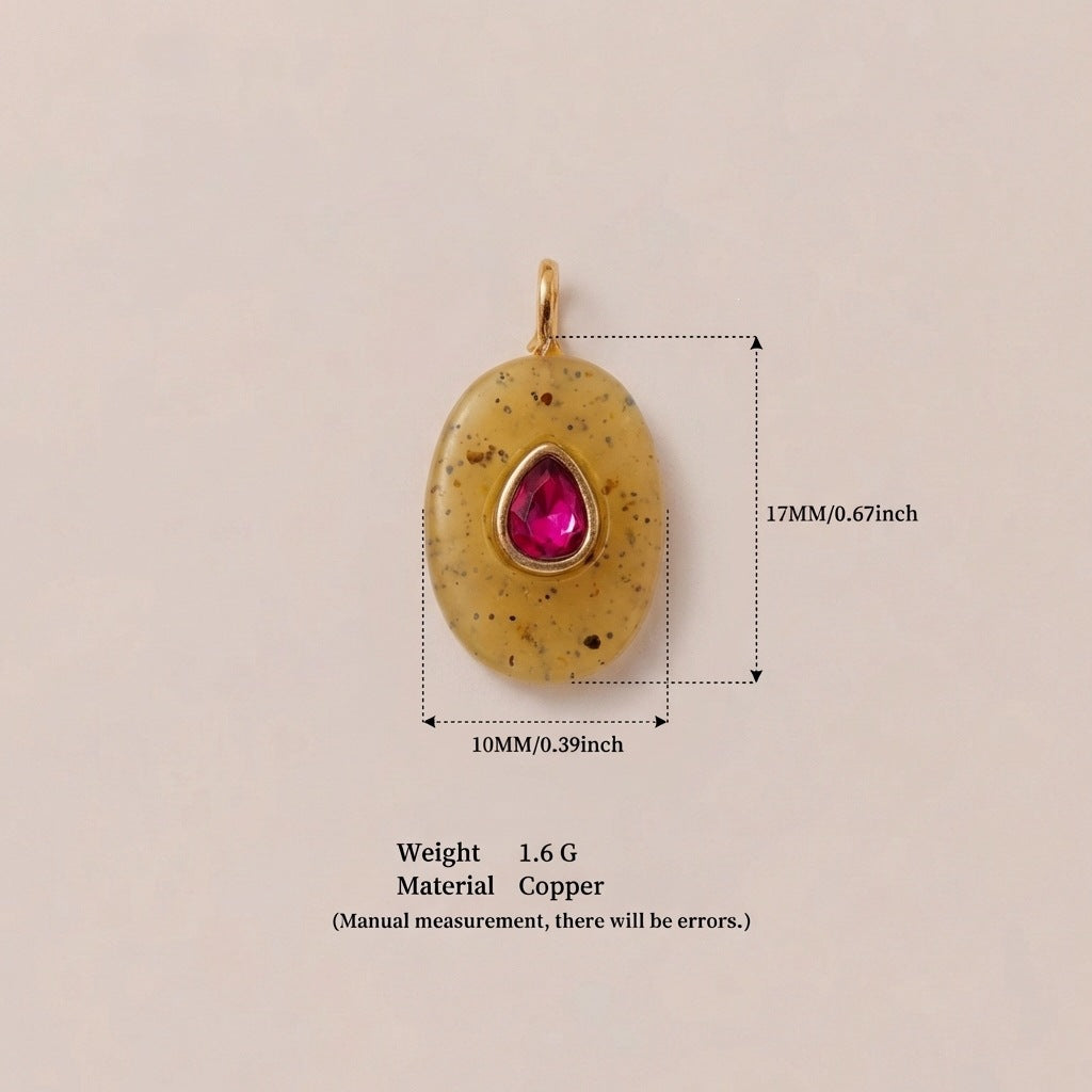 Colorful Cubic Zirconia Round Square Geometric Gold Plated Stainless Steel Pendant