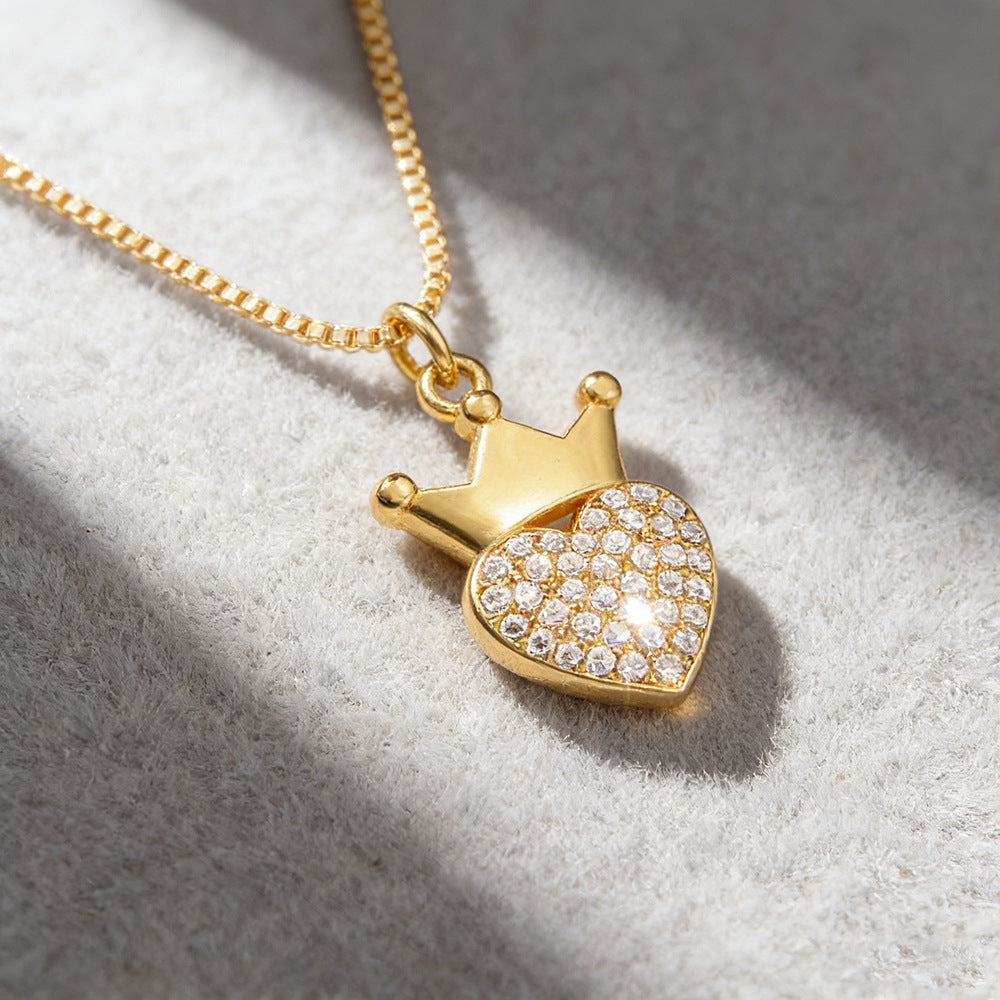 Elegant Heart Brass Cubic Zirconia Pendant Necklace Cable Chain Unisex