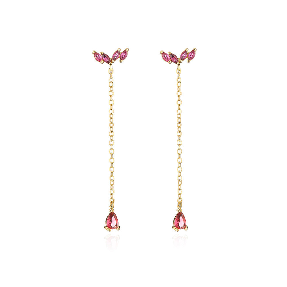 Orecchini a Nappa Geometrici da Donna in Rame con Placcatura in Oro 18K e Dettagli in Zirconi