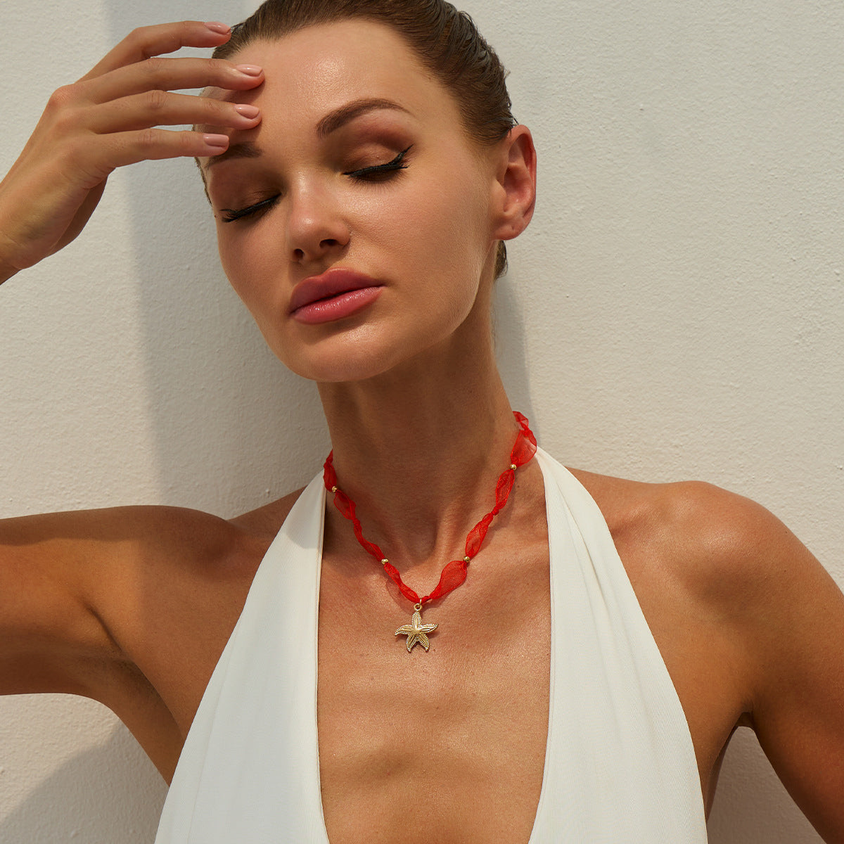 Minimalist Beach-Themed Star and Seashell Pendant Necklace in Alloy with Plated Finish for Women