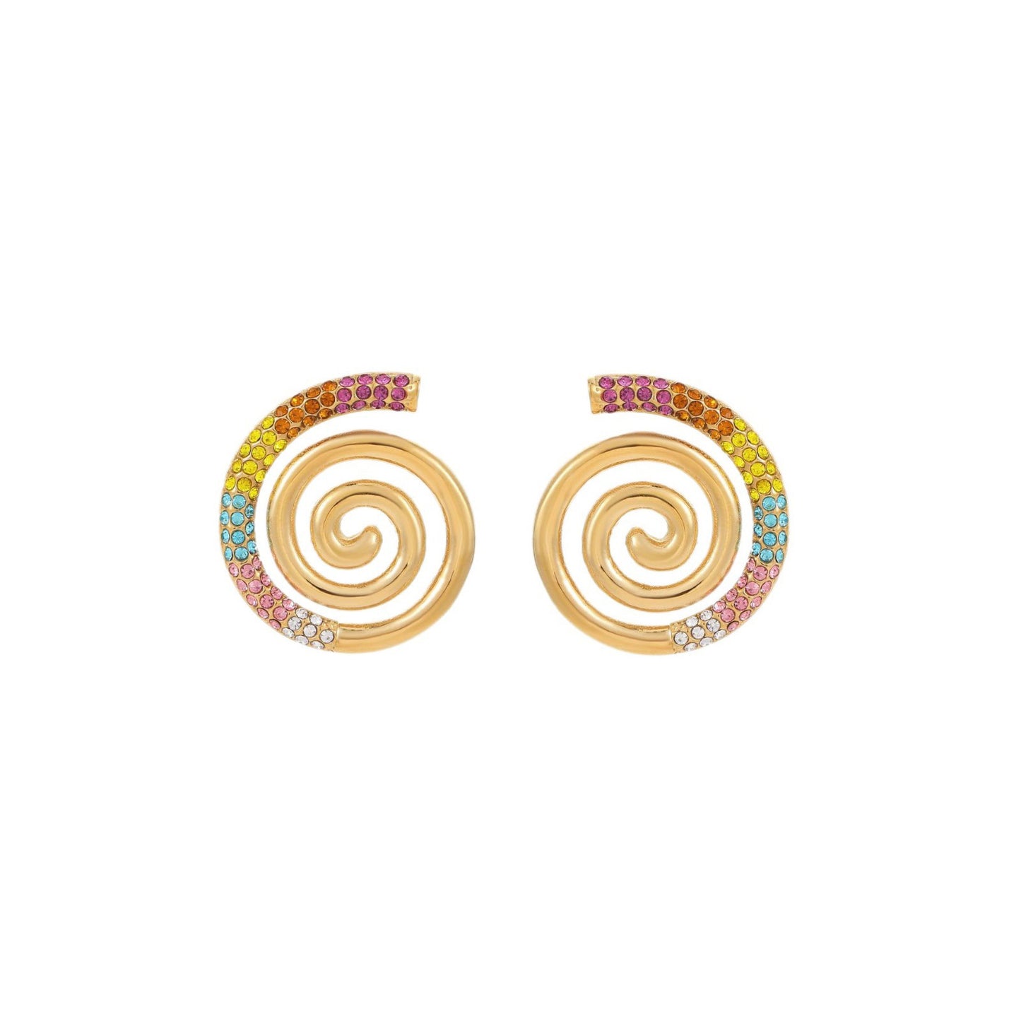 Orecchini Minimalisti a Spirale in Acciaio Inossidabile con Placcatura in Oro 18K e Intarsio di Zirconi