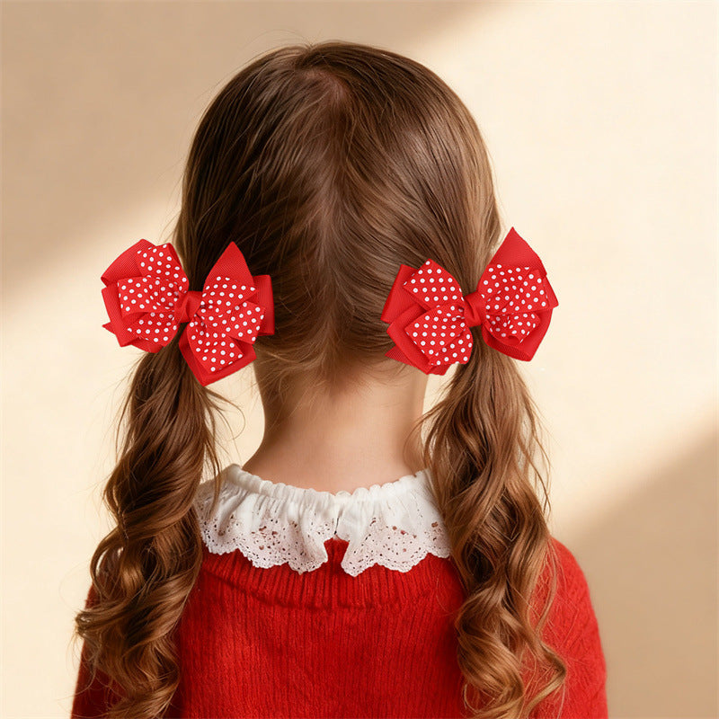 Natural Style Bow-Shaped Hair Clip for Girls with Ruffled and Mesh Details, Polyester Fabric Hair Accessory, Duckbill Hairpin, Princess Collection