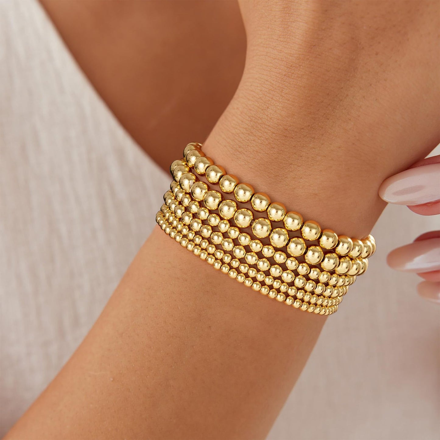 Elegant Geometric Round Hematite Gold Plated Brass Stainless Steel Bracelet Set for Women