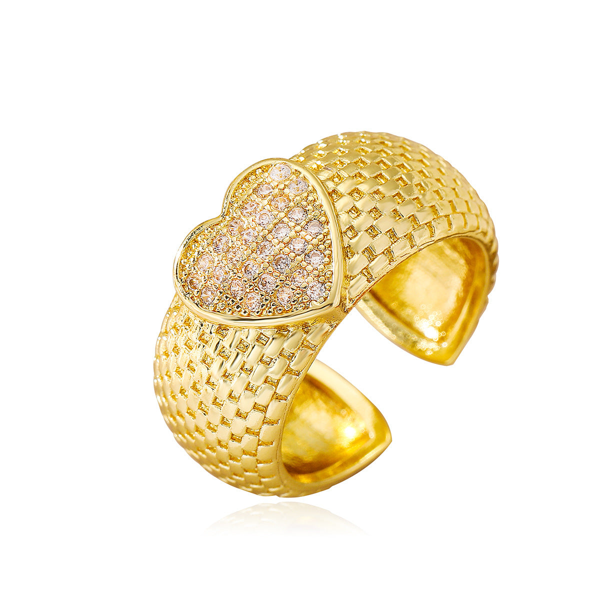 Anello minimalista geometrico a cuore aperto da donna in ottone con placcatura in oro 18 carati e intarsi in zircone