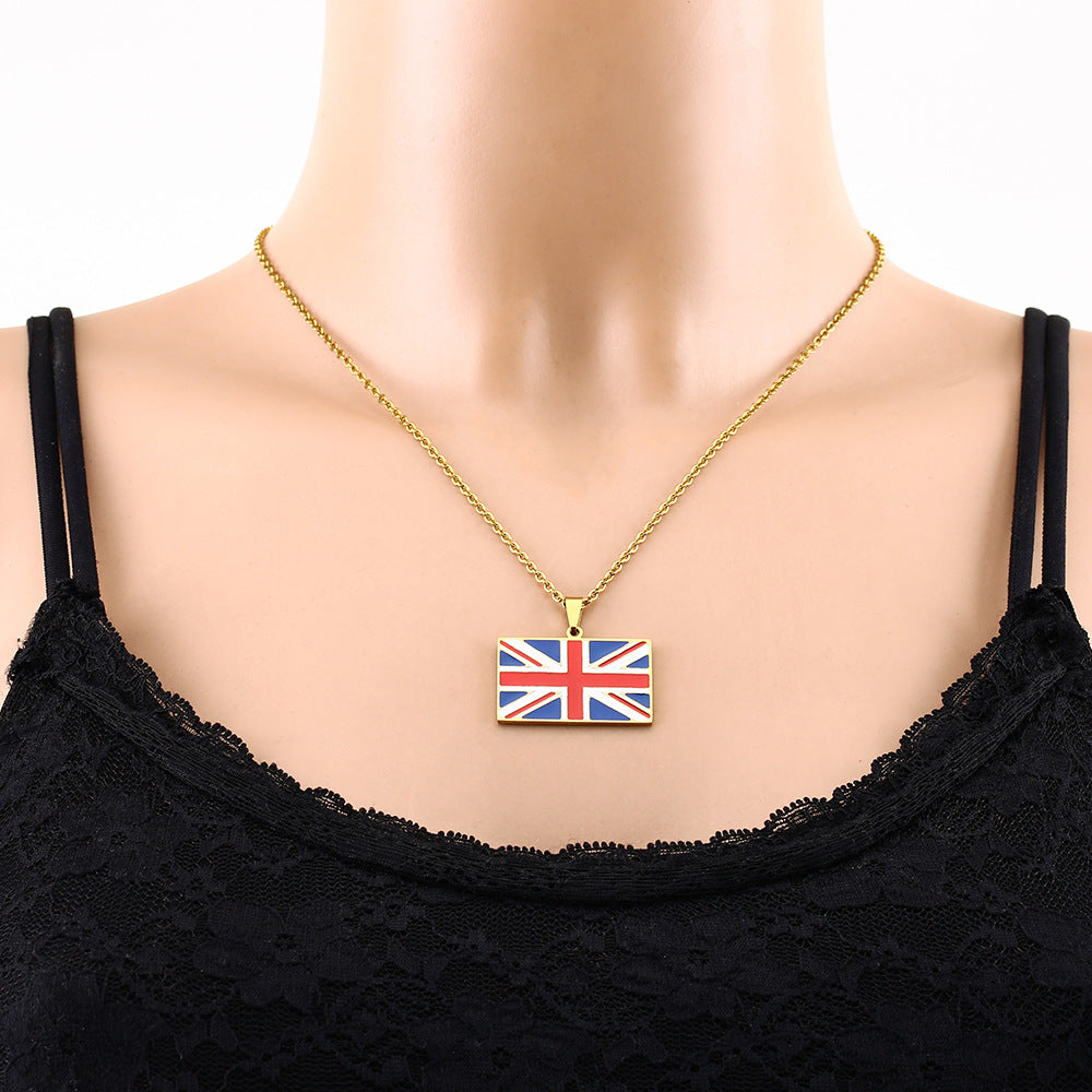 Collar con colgante de esmalte rectangular minimalista en acero inoxidable con cadena tipo O para unisex