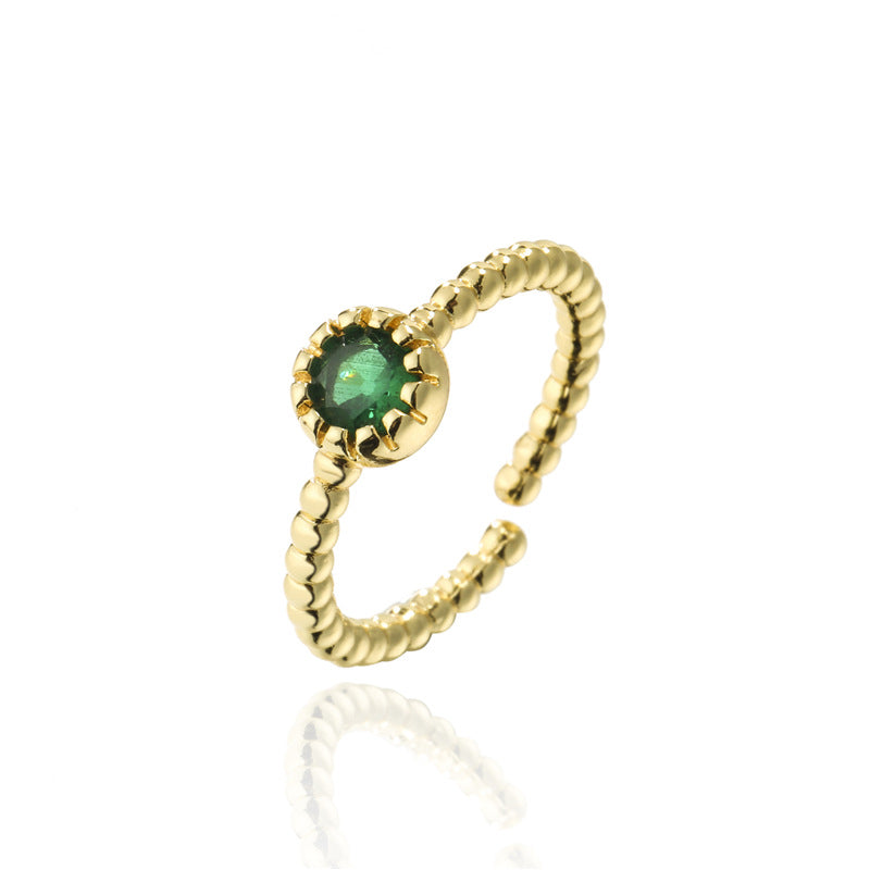 Vintage Bohemian 18K Gold Plated Geometric Brass Ring with Micro-Inlaid Cubic Zirconia for Women