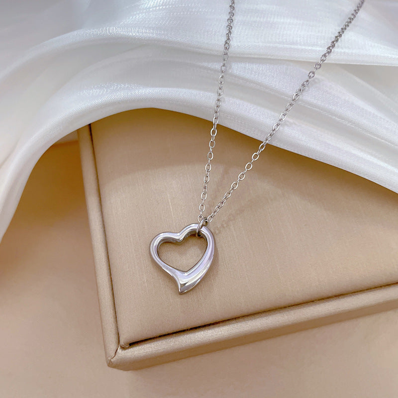 Minimalist Titanium Steel Heart Chain Necklace for Women Floral Pattern