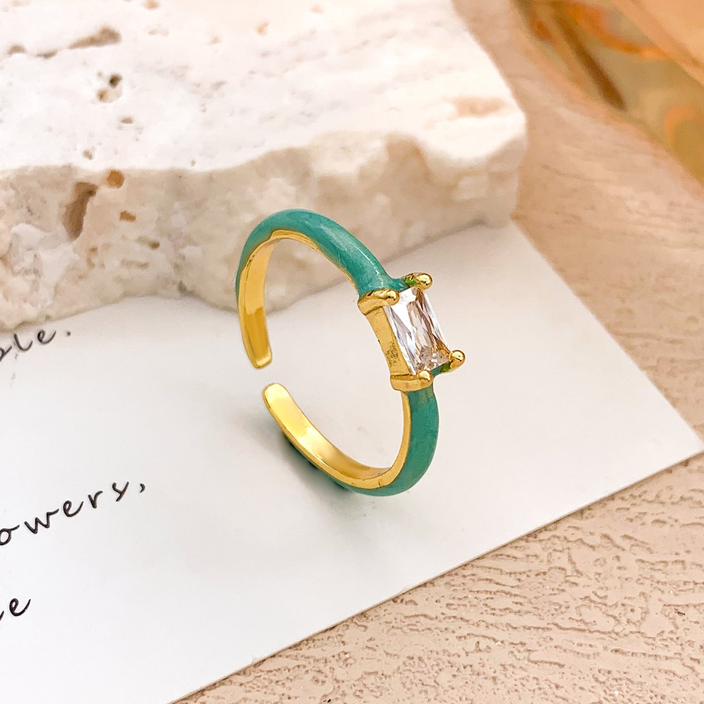 Anillo de circonita cúbica con forma de lágrima, ovalado, redondo, de lunares, geométrico, minimalista, de aleación chapada en oro para mujer