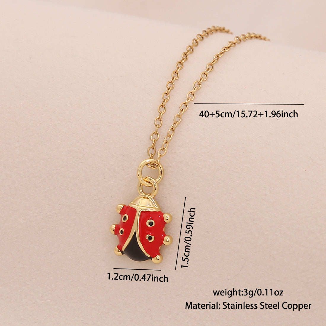 Cute Ladybug Pendant Necklace in Copper with Micro-Paved Zirconia, Enamel Finish, O-Chain, Animal-Themed Jewelry for Women