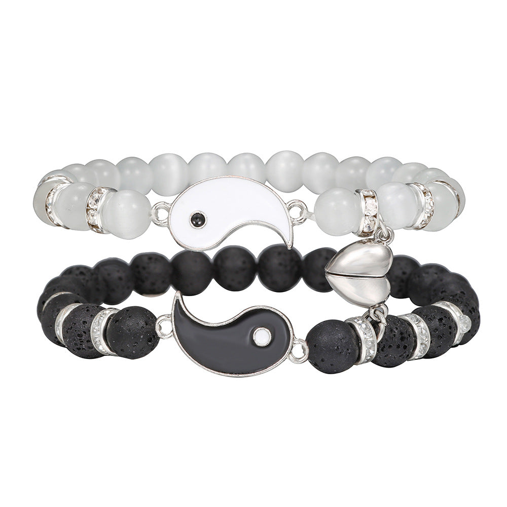 Geometric Heart Cat's Eye Agate Bracelet Unisex Magnetic Couple Jewelry