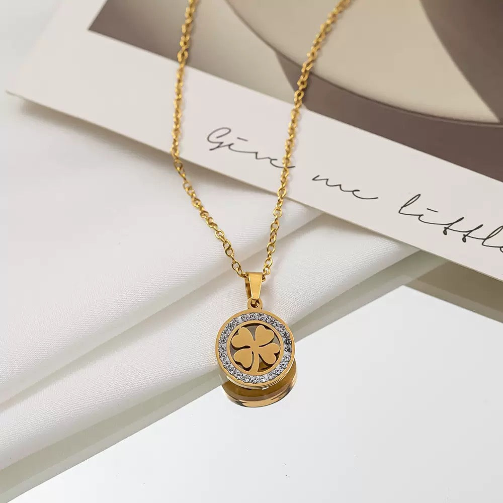 Minimalist Luxury Titanium Steel Plated Leaf Four-Leaf Clover Pendant Necklace for Unisex