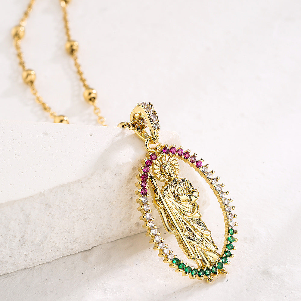 Collana con pendente geometrico da donna in rame placcato oro 18 carati e zirconia micro-pavé