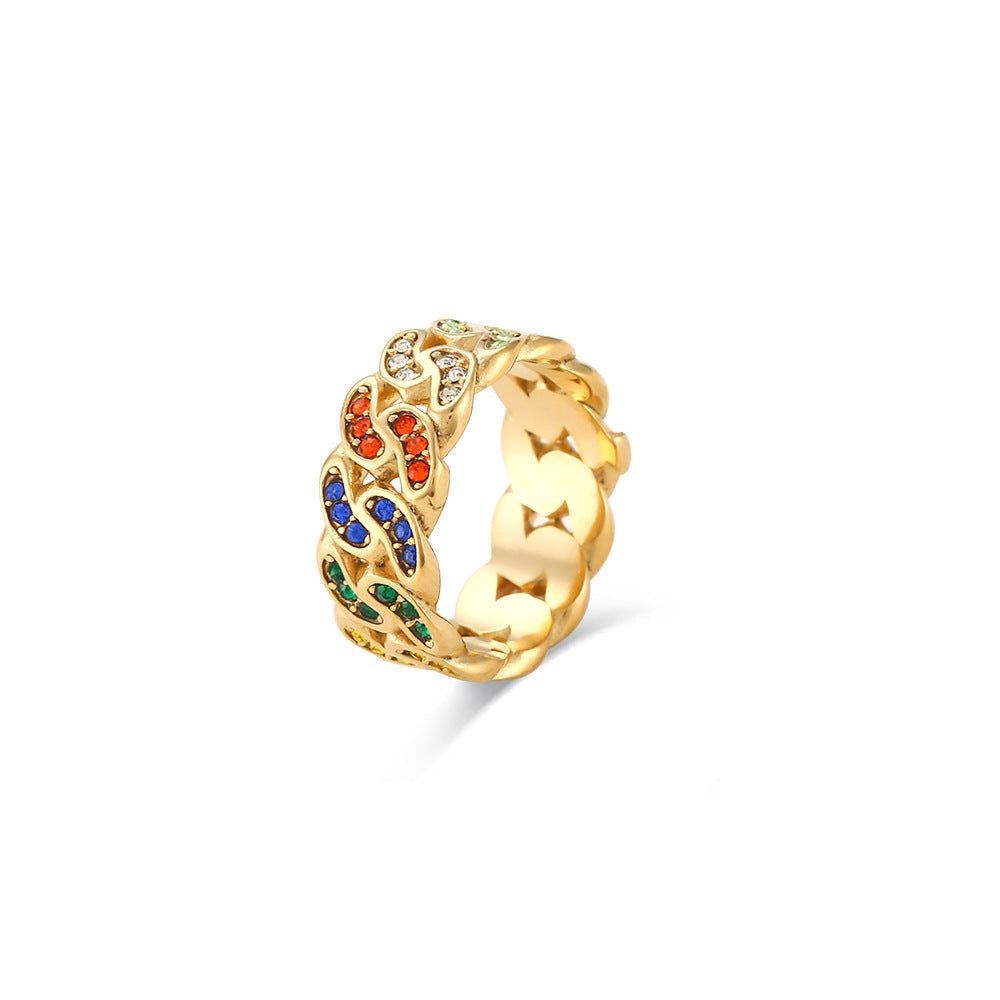 Anillo bohemio geométrico de acero inoxidable con baño de oro para mujer