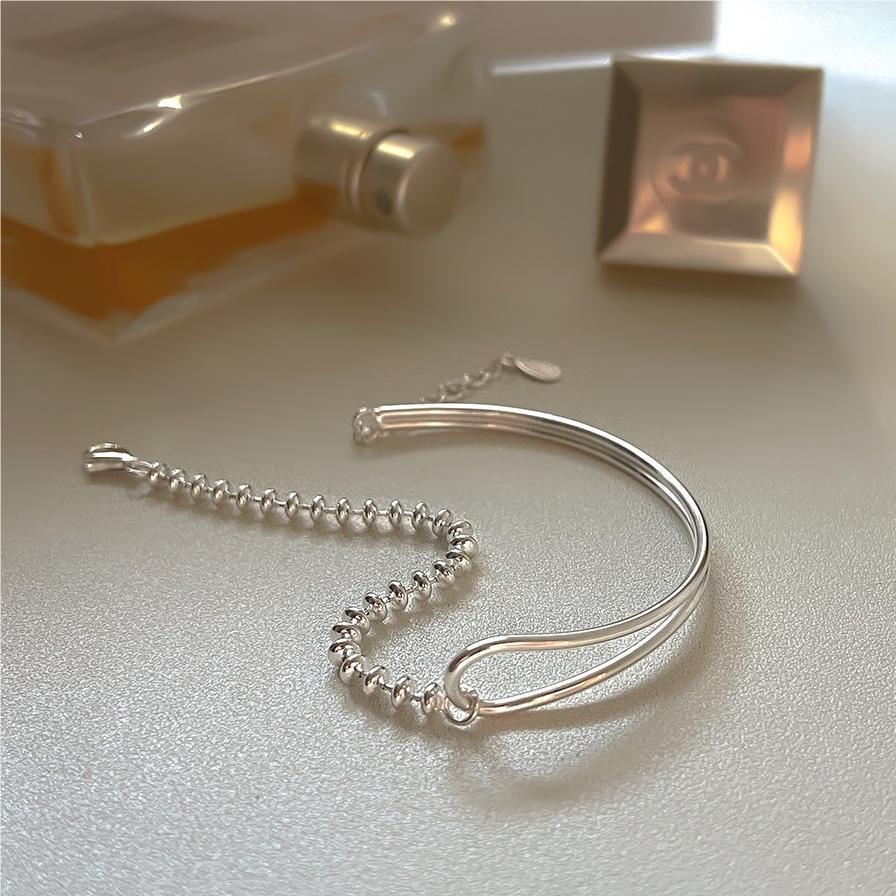 Bracciale minimalista con perline rotonde geometriche in argento sterling 925