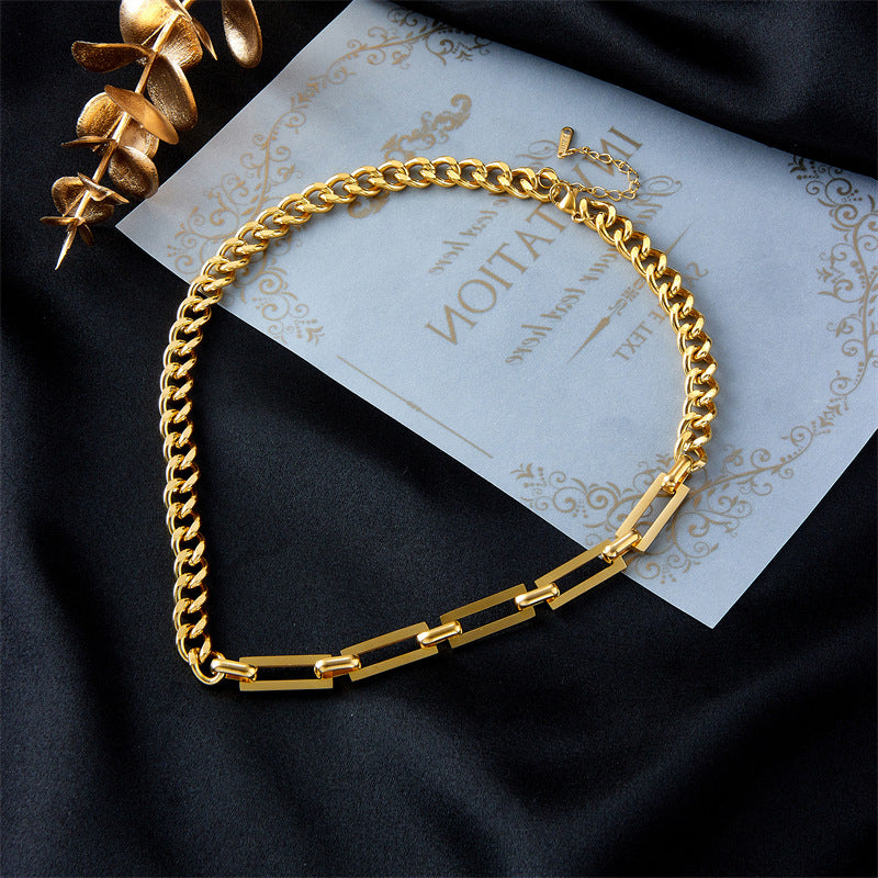 Minimalist Titanium Steel Plated Chunky Link Necklace and Bracelet Set for Women and Men