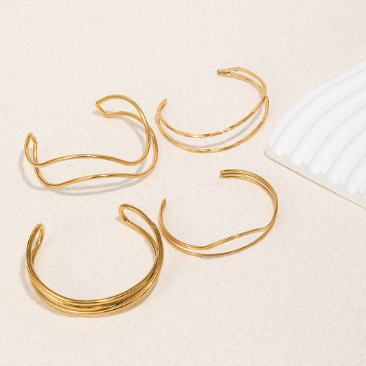 Minimalist Luxury 18K Gold Plated Geometric Twisted Line Stainless Steel Bracelet