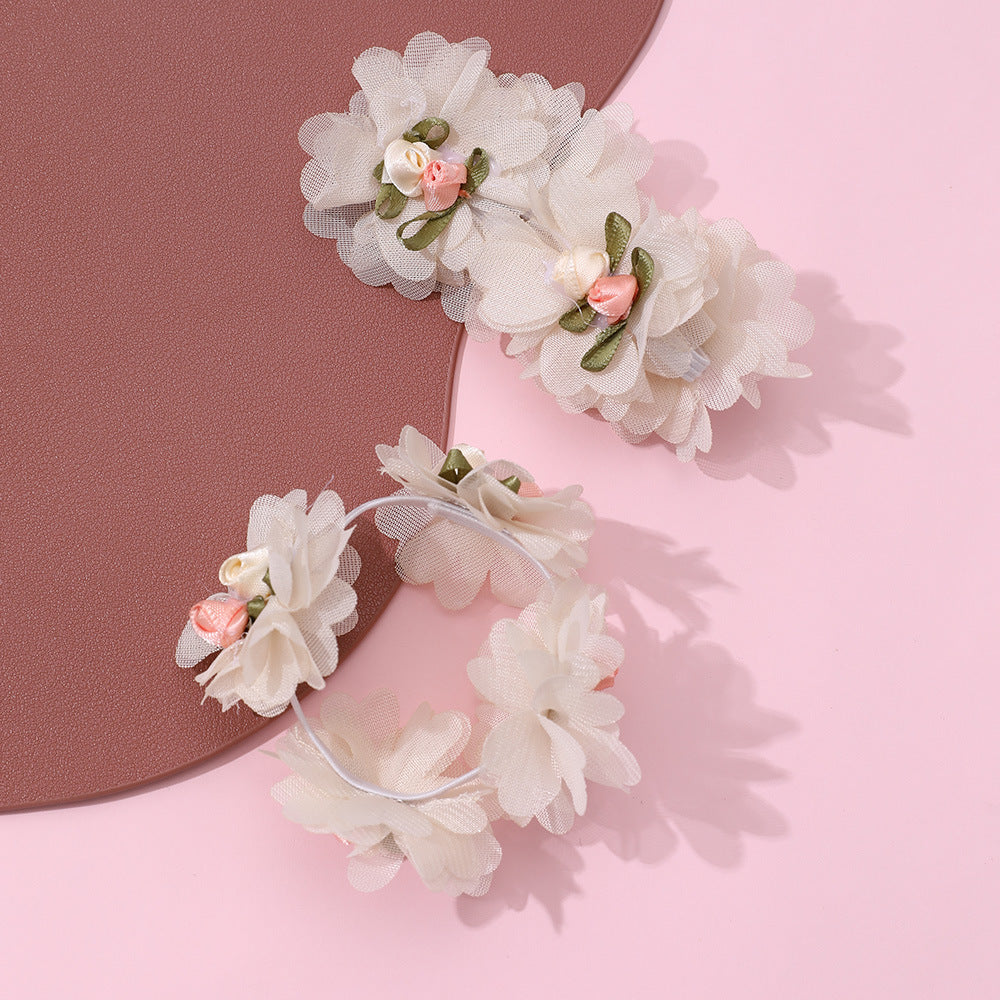 Set di elastici per capelli floreali a doppio strato in chiffon con volant, stile principessa, per bambine, fatti a mano