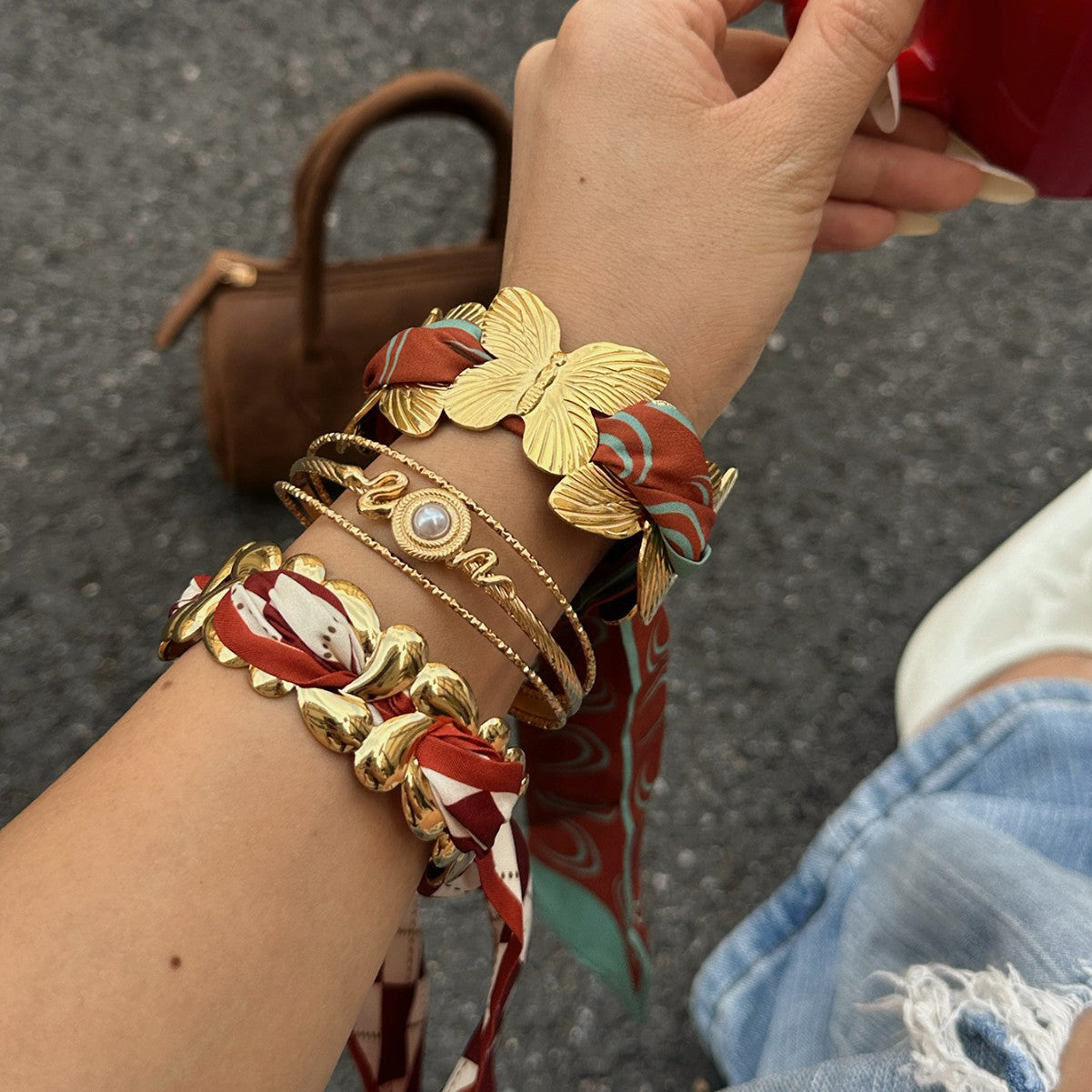 Bohemian Stainless Steel Plated Butterfly Open Cuff Bracelet for Women