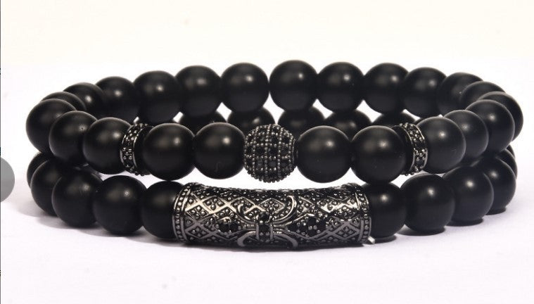 Business Crown Shape Brass Inlay Agate Rhinestone Unisex Bracelet Set