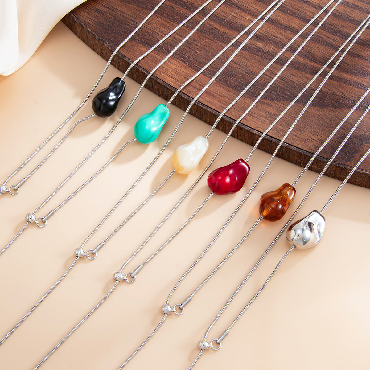 Minimalist Geometric Colorful Resin Pendant Stainless Steel Snake Chain Y-Necklace for Women