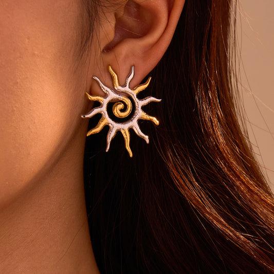 Pendientes de acero inoxidable bañados en oro de 18 quilates con forma de girasol estilo vintage para mujer