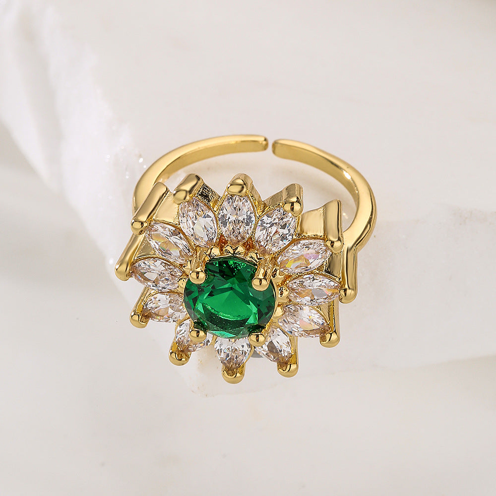 Minimalist Geometric Open Ring for Women Made of Brass with 18K Gold Plating and Zircon Inlay