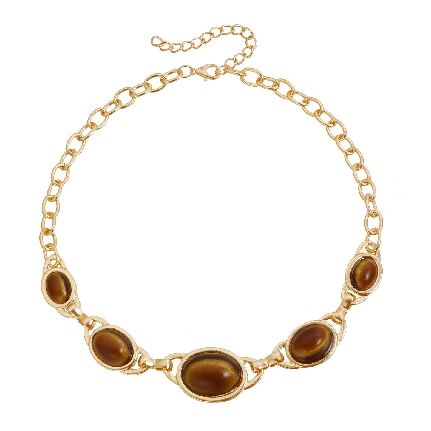 Vintage Geometric Oval Tiger's Eye Alloy Necklace Plated Choker for Women and Men