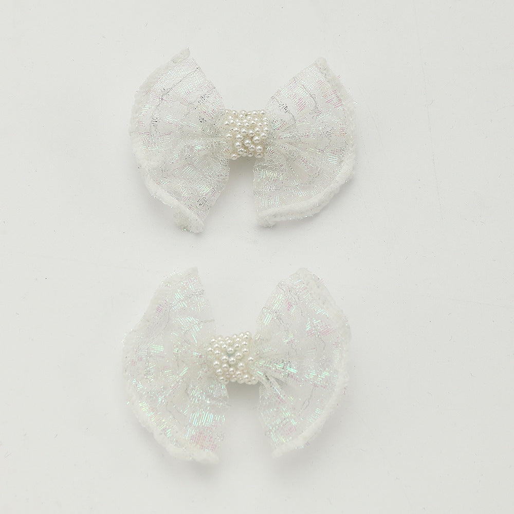 Dolce Fermaglio per Capelli a Forma di Fiocco per Bambine Realizzato in Tulle e Pizzo con Dettagli in Perle Ideale per Acconciature a Coda di Cavallo e Chignon