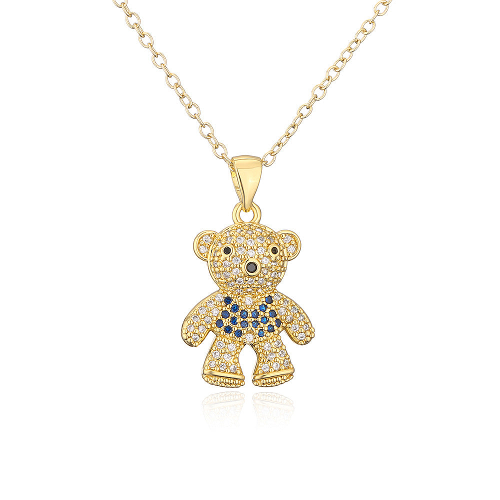 Graziosa Collana con Ciondolo Orsetto da Donna in Rame con Placcatura in Oro Vero e Zirconia Micro-Incastonata