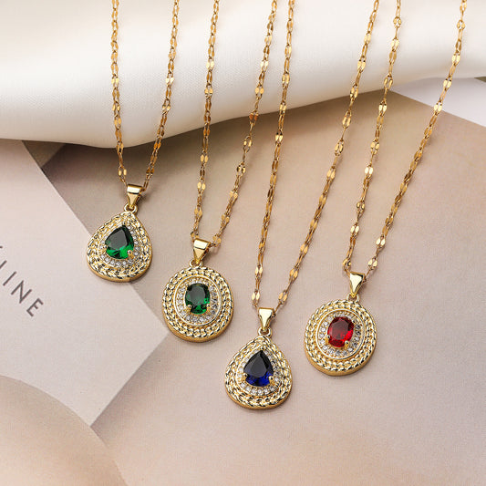 Minimalist Geometric Teardrop Pendant Necklace for Women in Brass with Real Gold Plating and Zircon